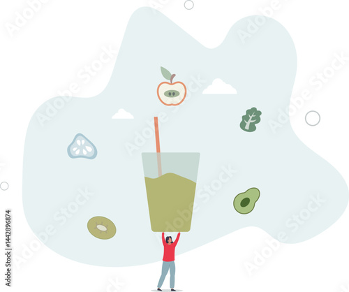 Vegan and natural, green diet eating lifestyle.smoothies and ingredients. character life .