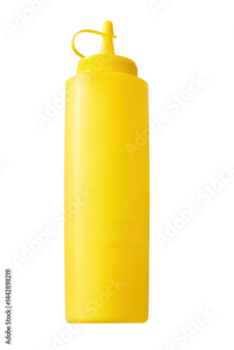 yellow plastic bottle of mustard isolated on transparent 