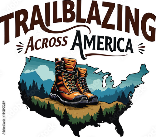 Trailblazing Across America T-Shirt Design - Vector