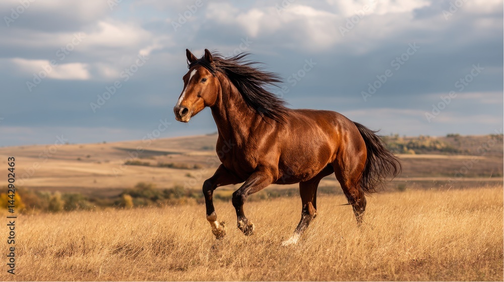 Obraz premium Majestic Horse Galloping in Golden Field