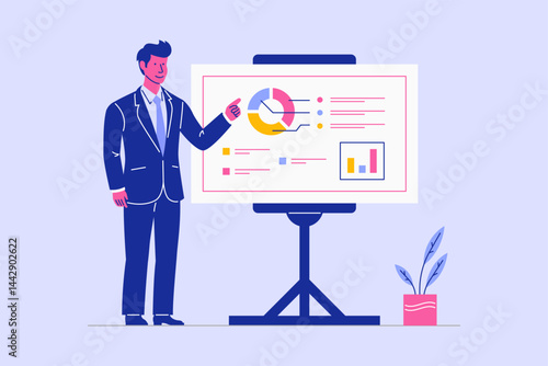Office man or businessman people presenting analytics and charts explaining financial reports