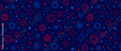 4th July background, fireworks pattern, USA Independence Day