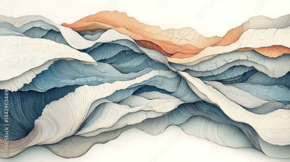 custom made wallpaper toronto digitalAbstract layered landscape artwork in soft colors resembling waves and mountains.