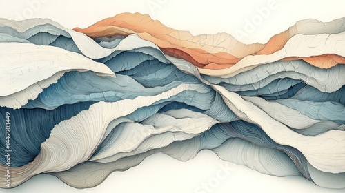 Wallpaper Mural Abstract layered landscape artwork in soft colors resembling waves and mountains. Torontodigital.ca