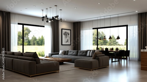 Wallpaper Mural Modern Living Room with Large Windows and Elegant Furnishings Torontodigital.ca