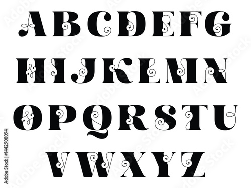 Swirly Decorative Serif Alphabet A to Z – Bold Font Vector Illustration