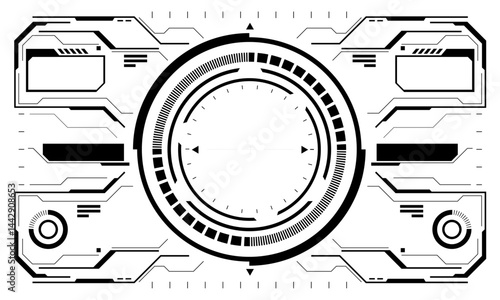 HUD sci-fi interface screen view white circular geometric design virtual futuristic technology creative display on black vector