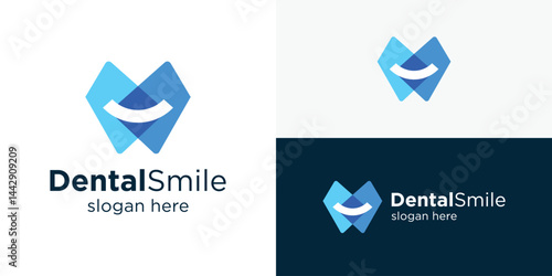 Modern simple dental smile logo template. Abstract teeth and smile shapes with overlapping colors logo design vector illustration.