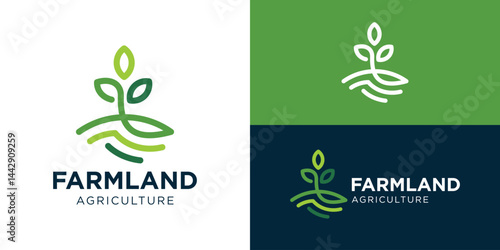 Creative simple farm land logo template. Modern ecology, hills, farm, field logo design vector illustration.
