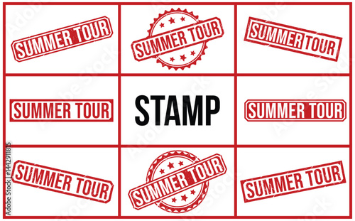 SUMMER TOUR red rubber stamp vector design.