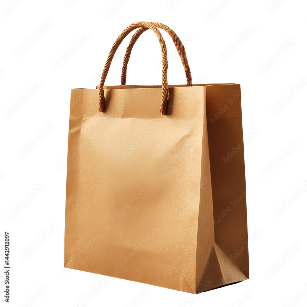 A light brown, rectangular shopping bag, featuring simple design with rope handles. A light brown, rectangular shopping bag, featuring simple design with rope handles.