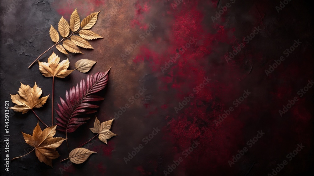 Autumnal foliage arrangement on a dark, textured background, ideal for seasonal designs and fall-themed projects