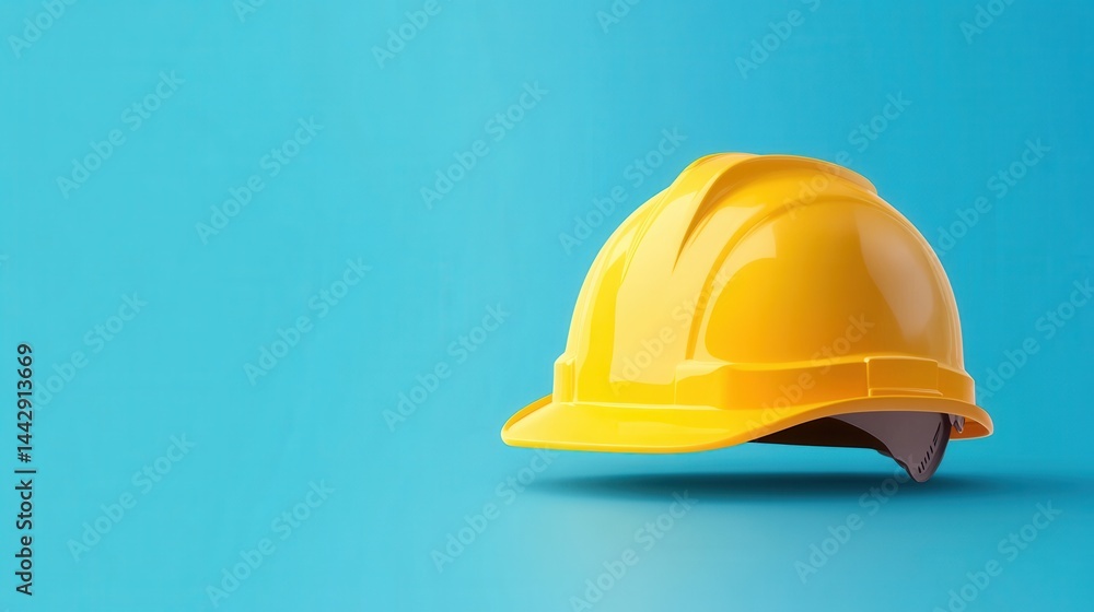 Fototapeta premium Bright Yellow Safety Helmet Isolated on Soft Blue Background