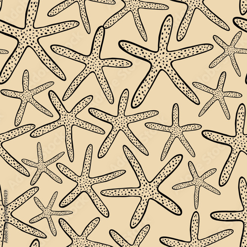 Seamless starfish pattern. Summer marine animal background design. Seamless vector starfish pattern. Marine design. Summer ocean pattern for textile, wallpaper, fabric and interior design.