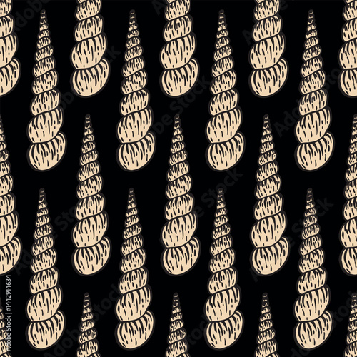 Seamless vector pattern of hand-drawn seashells. Marine design. Ocean pattern for textile, wallpaper and interior design. Summer print for background, textile, fabric
