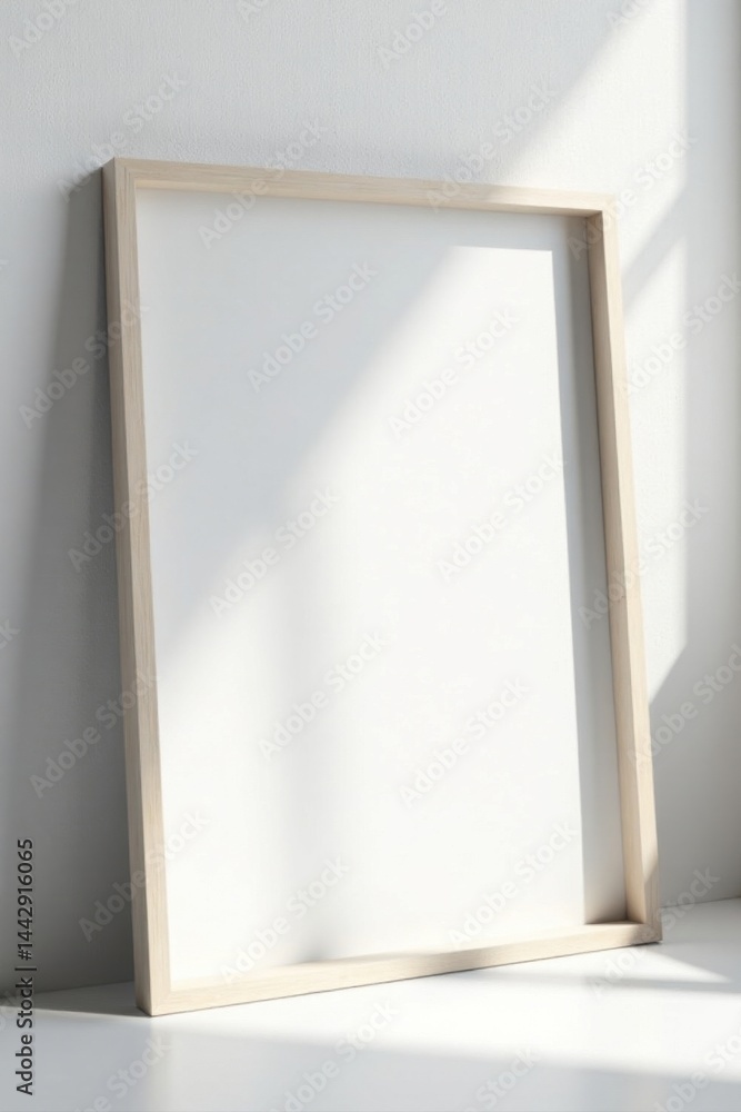 A Simple, Elegant, Blank Frame Against a White Wall Basking in Soft Sunlight