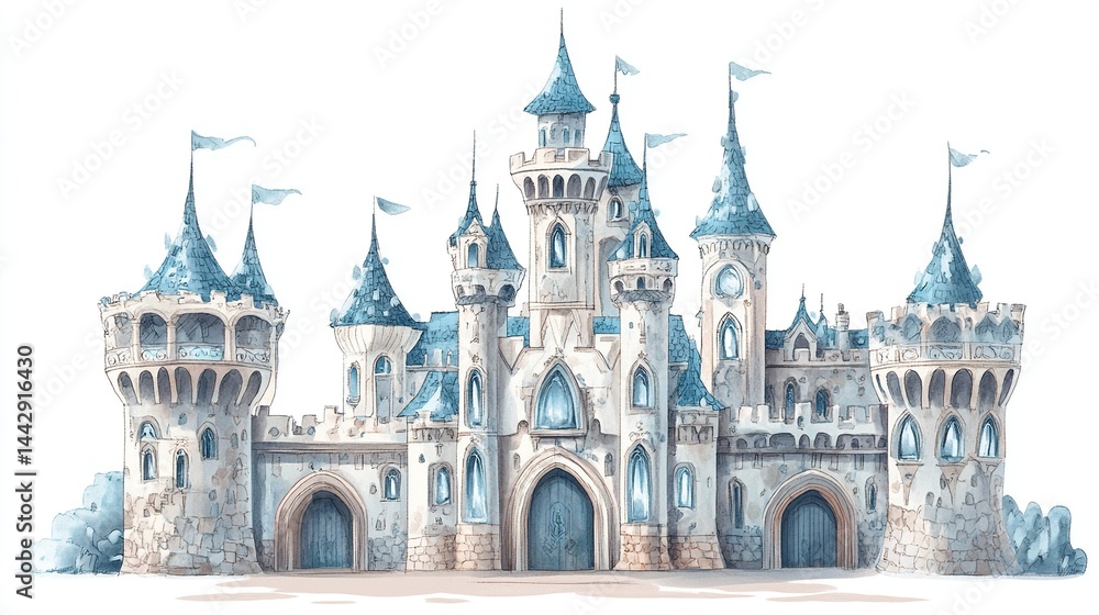 Fairytale castle illustration, majestic architecture, fantasy. Fairytale castle illustration, majestic architecture, fantasy.