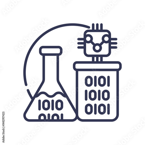 Binary code in lab equipment symbolizes computational experimentation.