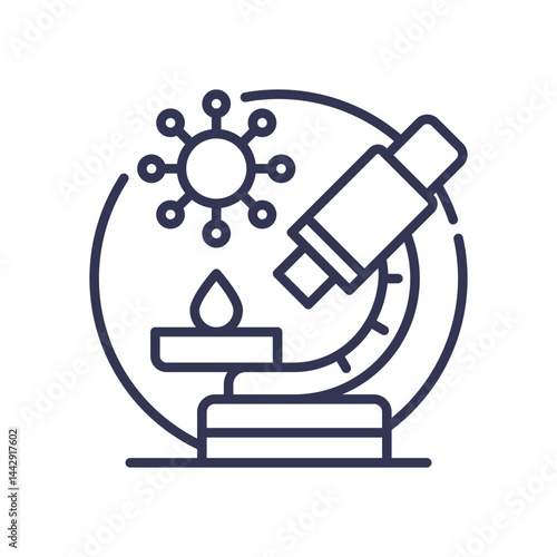Microscope and virus symbolizing scientific detection and awareness.