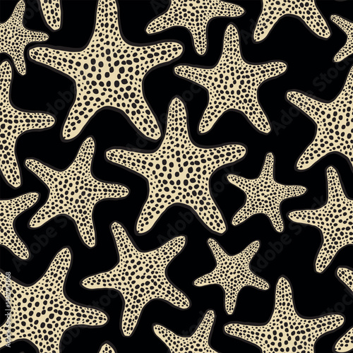 Seamless starfish pattern. Summer marine animal background design. Seamless vector starfish pattern. Marine design. Summer ocean pattern for textile, wallpaper, fabric and interior design.