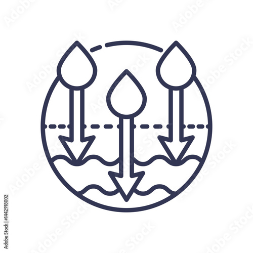 Illustration of water droplets infiltrating the ground, symbolizing groundwater recharge.
