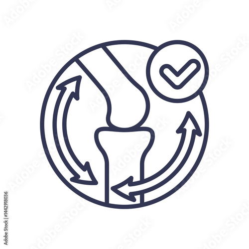 Illustration of a knee joint with arrows symbolizing improved mobility and flexibility.
