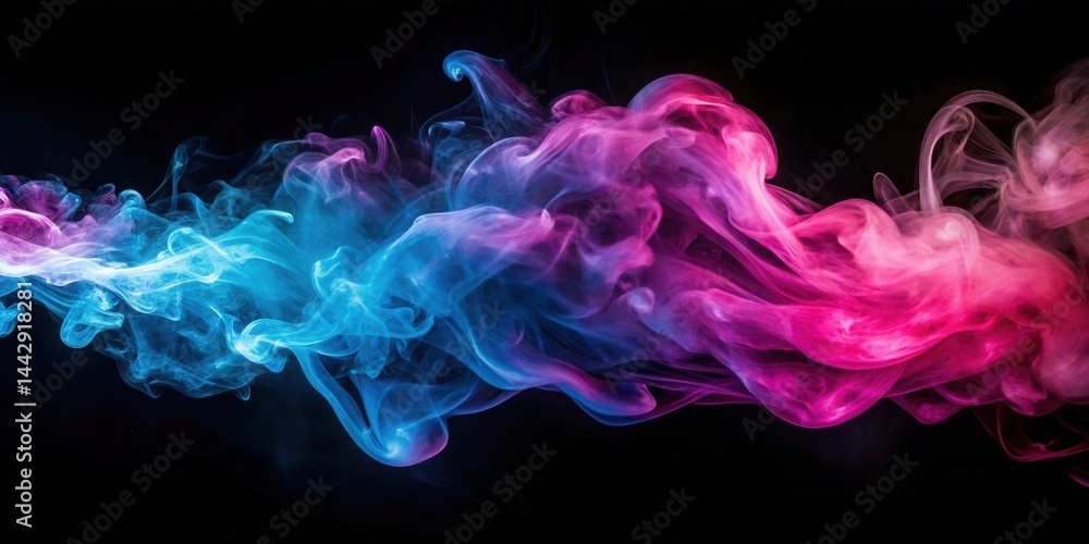 Abstract Swirling Vapor in Vivid Blue and Pink Hues on Black Background