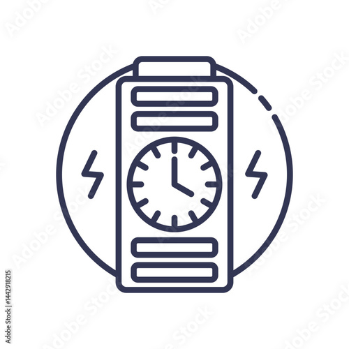 Battery with clock symbolizes enduring energy and time efficiency.