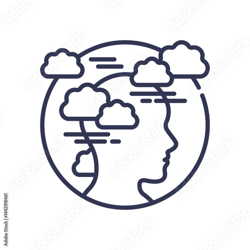 Silhouette of a head with clouds symbolizing mental confusion.