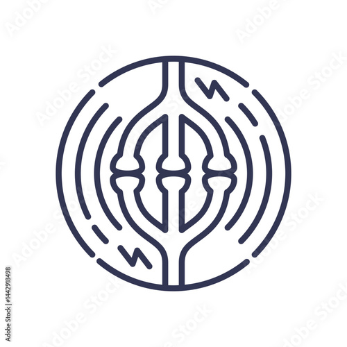 Stylized synapse illustration showing neuronal communication with signal waves.