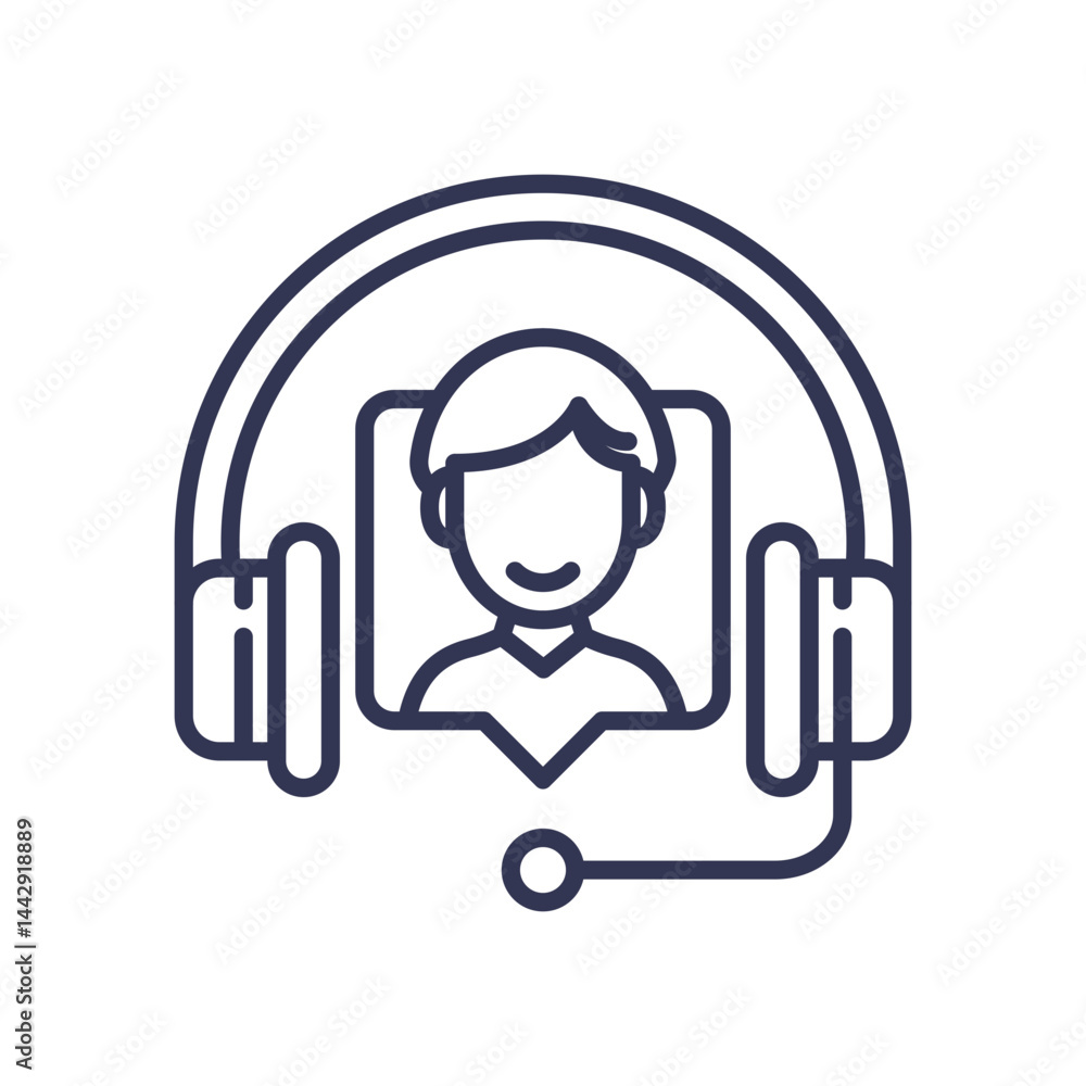 Line art of a customer service representative with a headset, symbolizing quality customer care. Line art of a customer service representative with a headset, symbolizing quality customer care.