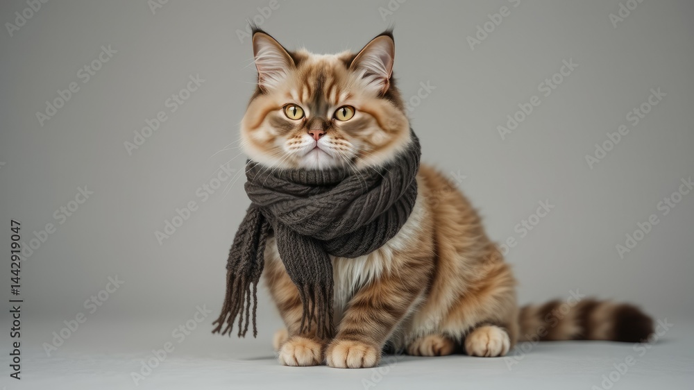 Cozy Scottish Fold Cat Wearing a Scarf Cozy Scottish Fold Cat Wearing a Scarf