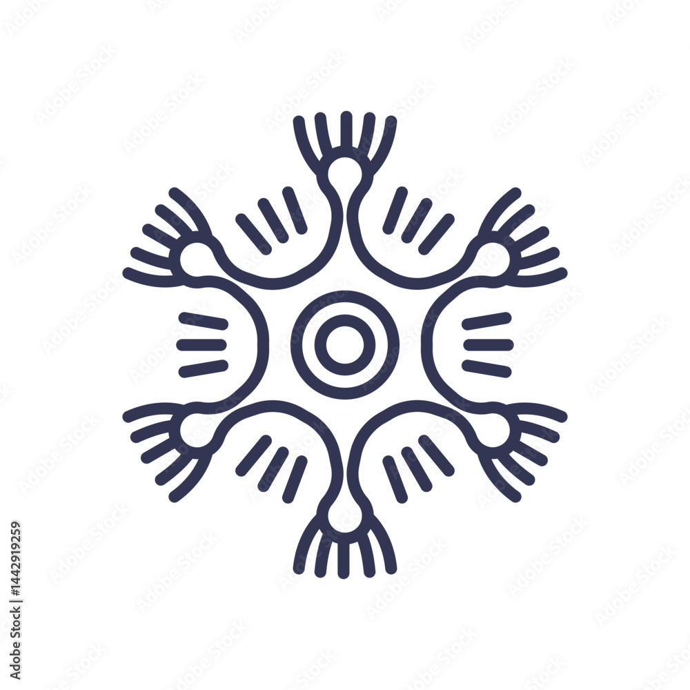 Abstract symbol with radiating arms, representing adaptability and interconnectedness. Abstract symbol with radiating arms, representing adaptability and interconnectedness.