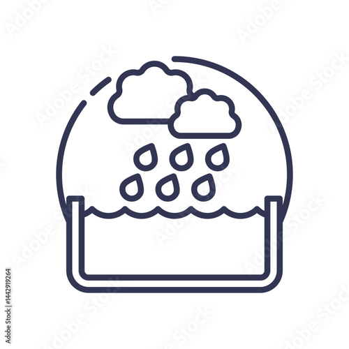 Rainwater collection icon with clouds and water tank.