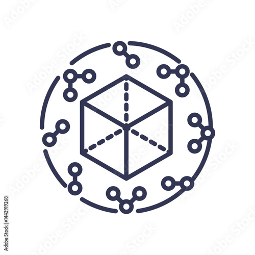 A cube surrounded by molecular structures symbolizes 3D prediction and modeling.