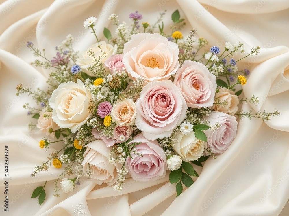 Fototapeta premium Elegant Floral Arrangement on Soft Fabric