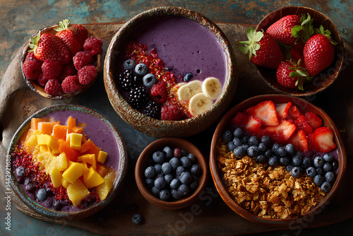Wallpaper Mural Healthy green smoothie bowl topped with bananas, berries, melon, and oats Torontodigital.ca