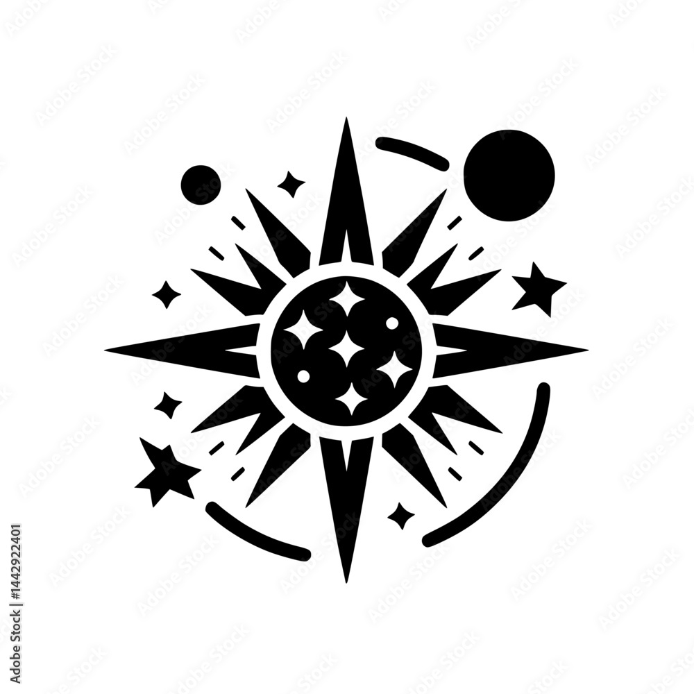 Fototapeta premium Stylized Mystical Star and Celestial Elements Icon Graphic Illustration