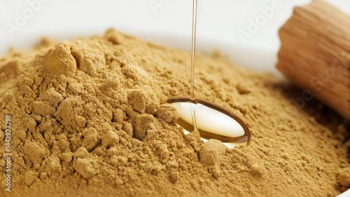 sandalwood powder and oil blend showcasing texture and color.