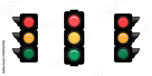 traffic light isolated on white, Traffic light icon set. Traffic signal signs. Street regulation system signals, road safety in the city, Traffic light interface icon in flat set isolated.