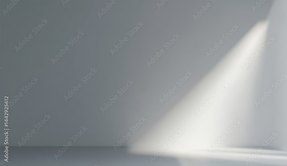 A soft beam of light enters an empty, minimalistic room, casting shadows on a smooth grey wall and floor. A soft beam of light enters an empty, minimalistic room, casting shadows on a smooth grey wall and floor.
