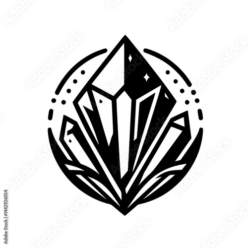 Minimalist Black and White Crystal Cluster Graphic Illustration