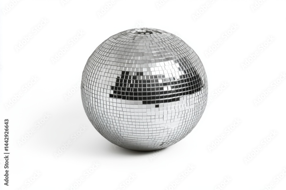 Fototapeta premium A disco ball made of small mirrors reflecting light on a plain white background in a studio setting