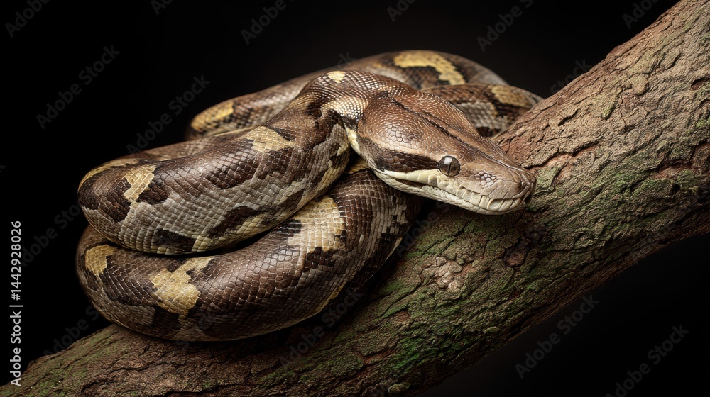 Fototapeta premium Boa Constrictor on Branch - Reptile Portrait