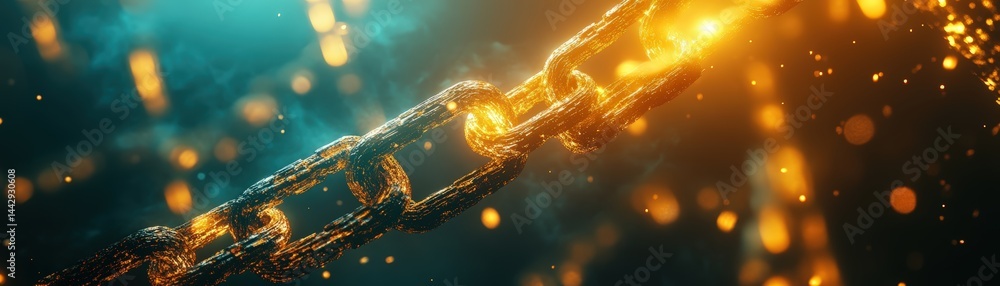 A high-impact digital blockchain network with glowing nodes and chain links, showcasing the concept of decentralized technology, modern crypto systems, and secure digital communication.