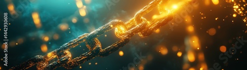 Obraz na płótnie A high-impact digital blockchain network with glowing nodes and chain links, showcasing the concept of decentralized technology, modern crypto systems, and secure digital communication. w salonie