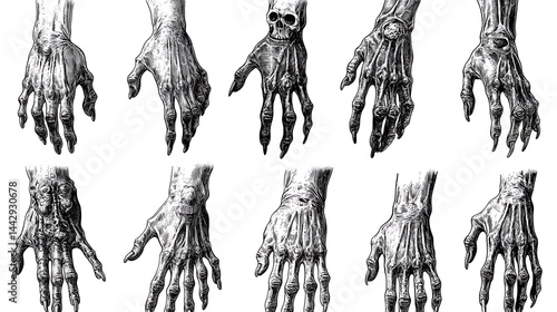 Detailed anatomical hand drawings