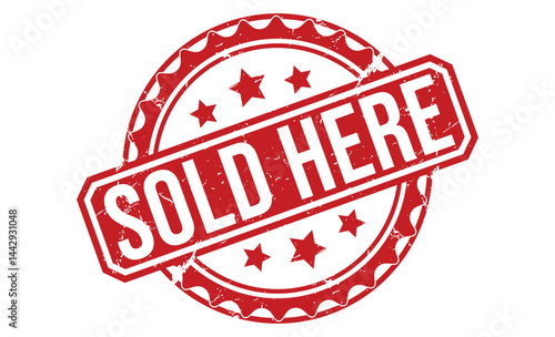 SOLD HERE Red rubber stamp on white background. SOLD HERE stamp sign. SOLD HERE stamp.