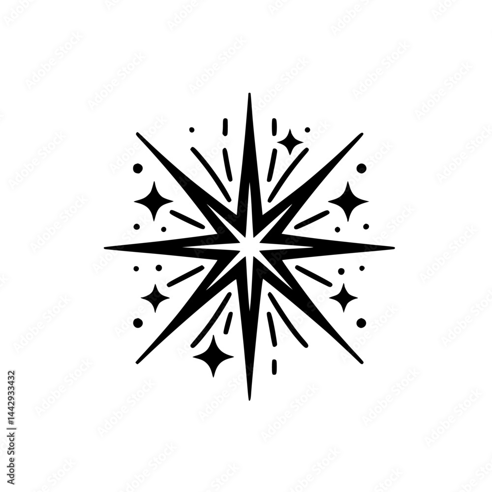 Fototapeta premium Stylized Black Star Burst Sparkle Icon Graphic Isolated on White