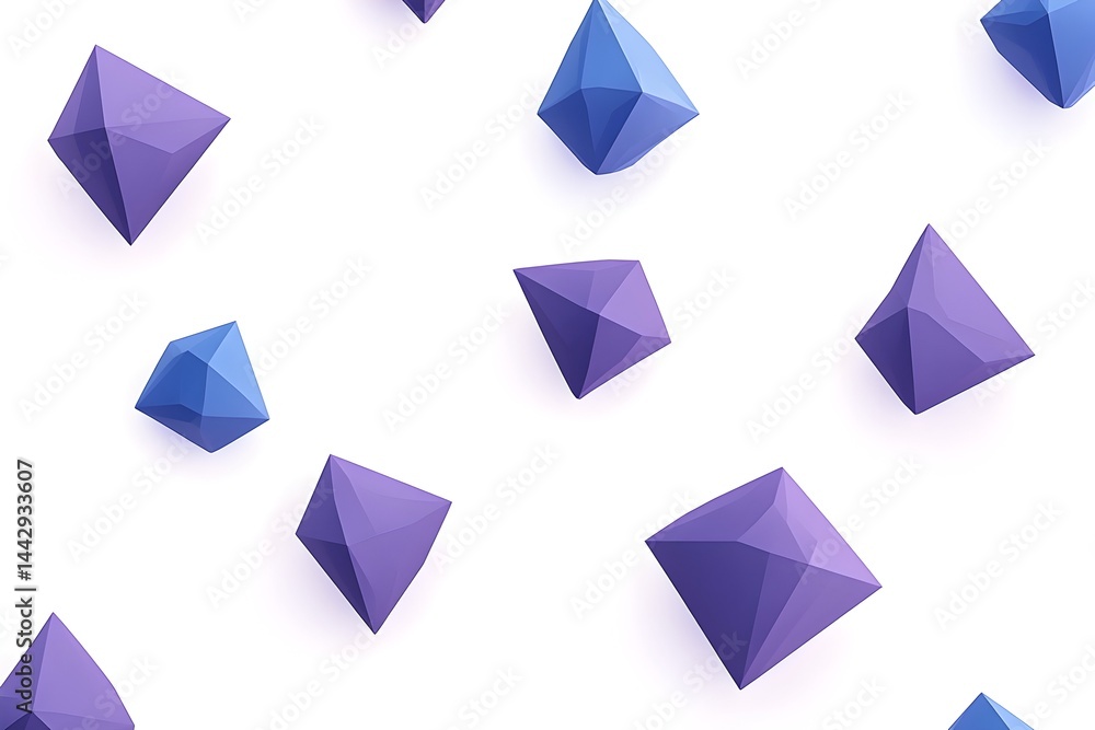 Scattered purple and blue geometric shapes on white background Scattered purple and blue geometric shapes on white background